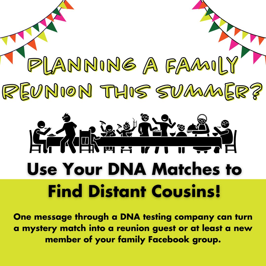 Planning a summer family reunion? 
Check your DNA matches before sending invites!

Use ThruLines on AncestryDNA to spot cousins who share your ancestors and you might find someone local! One message could lead to a seat at your picnic table.

#Genealogy #FamilyReunion #DNA
