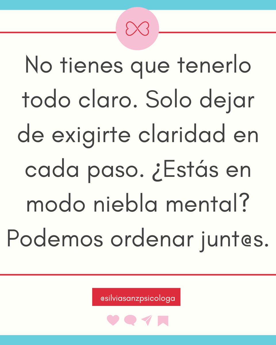 No tienes que tenerlo todo claro. Solo dejar de exigirte claridad en cada paso. 🌫 ¿Estás en modo niebla mental? Podemos ordenar junt@s.

silviasanzpsicologa.com