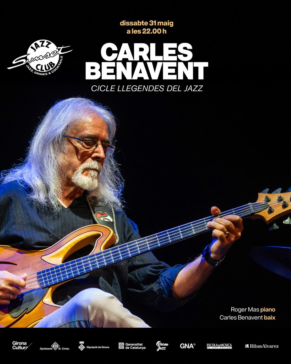 Tancarem la temporada estable de concerts amb el llegendari Carles Benavent, un dels grans de la nostra música. Imperdible! #GironaJazz #JoSocSunset
