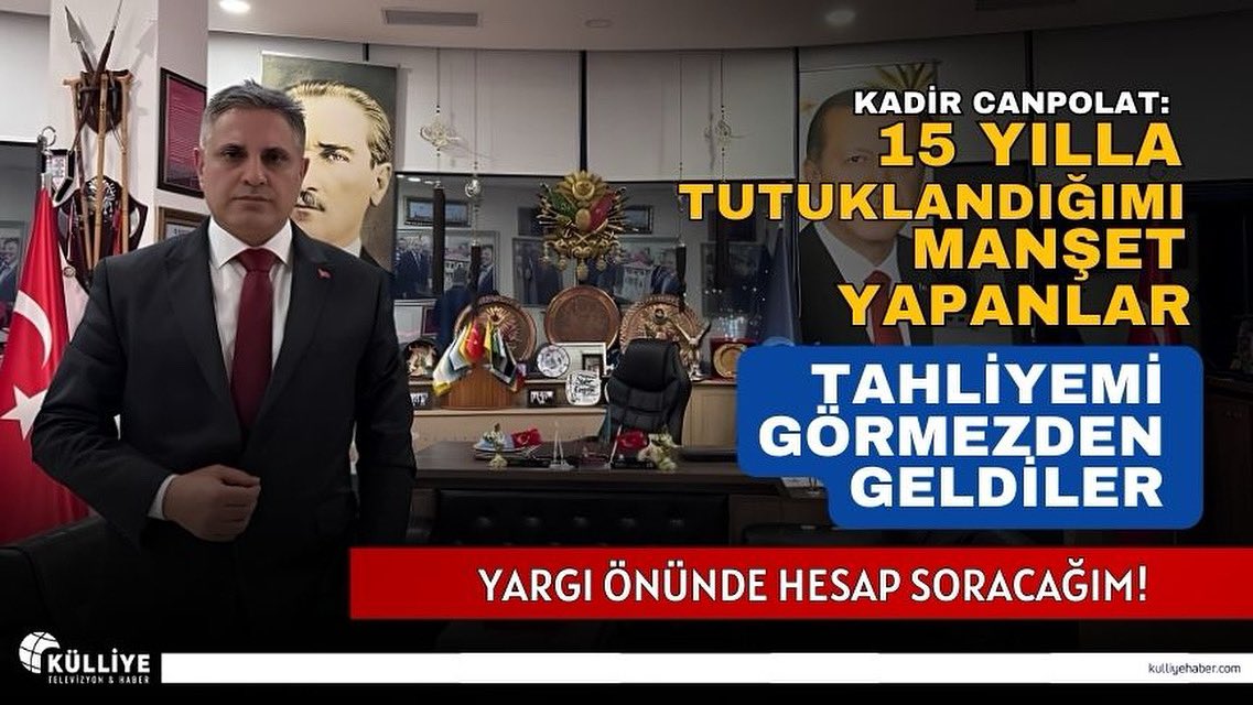 Kadir Canpolat’tan Sert Tepki:15 Yılla Tutuklandığımı Manşet Yapanlar Tahliyemi Görmezden Geldiler!

Osmanlı Ocakları ve Ocak Partisi Genel Başkanı Kadir Canpolat, tutuklanma süreciyle ilgili muhalif medya organlarını sert bir dille eleştirdi. Canpolat, “Hakkımda manşetler