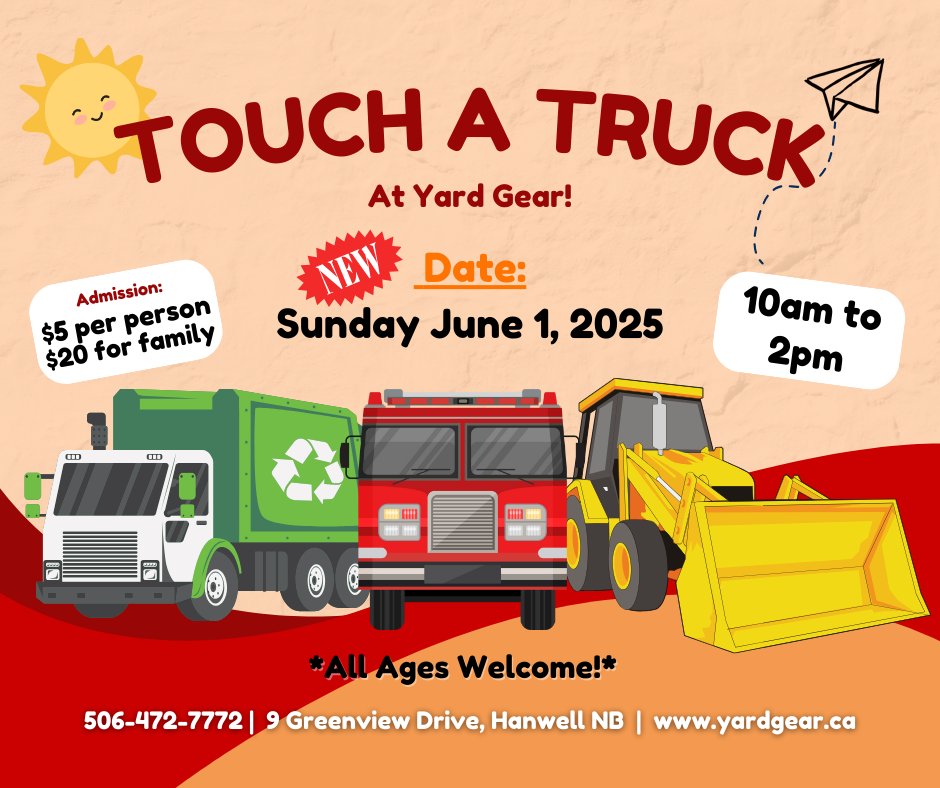 Touch A Truck is happening next Sunday June 1st!

Bring the whole family to enjoy a wide range of trucks, work vehicles, buses, tractors and MORE!

Admission is $5/person or $20/ family and all proceeds go to 3 incredible causes!