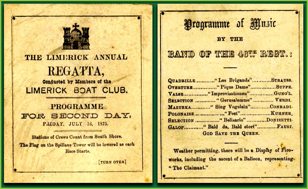 LimerickMuseum's tweet image. Today in 1875.. The Limerick Annual Regatta, conducted by Members of the Limerick Boat Club, Programme for the Second Day, July 18, 1875. Music by the Band of the 46th Regiment. #Limerick #OTD #Regatta #boatclub #boat