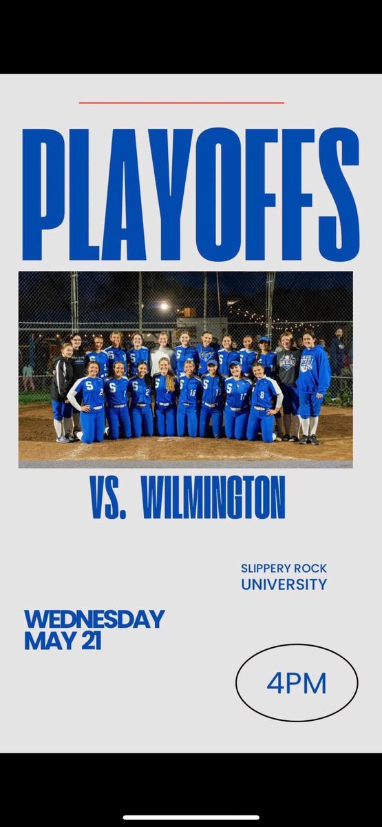 🥎2nd Round vs Wilmington 
📍Kasnevich Field, SRU
🕓4:00 PM
📻/ 🎥 Sports Radio 96.7 

🔵