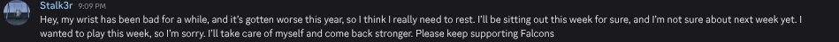 _Joe_Peters's tweet image. Hot off trade desk, Stalker will not be playing this weekend, SELL SELL SELL!