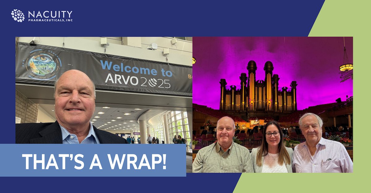 #ICYMI Nacuity had a productive trip in Salt Lake City!

CEO Halden Conner presented at the Retinal Therapeutics Innovation Summit

G. Michael Wall, PhD &amp; Jami Kern, MBA, PhD, joined 10K+ vision leaders at #ARVO2025

Proud to be part of the progress driving retinal innovation!👏