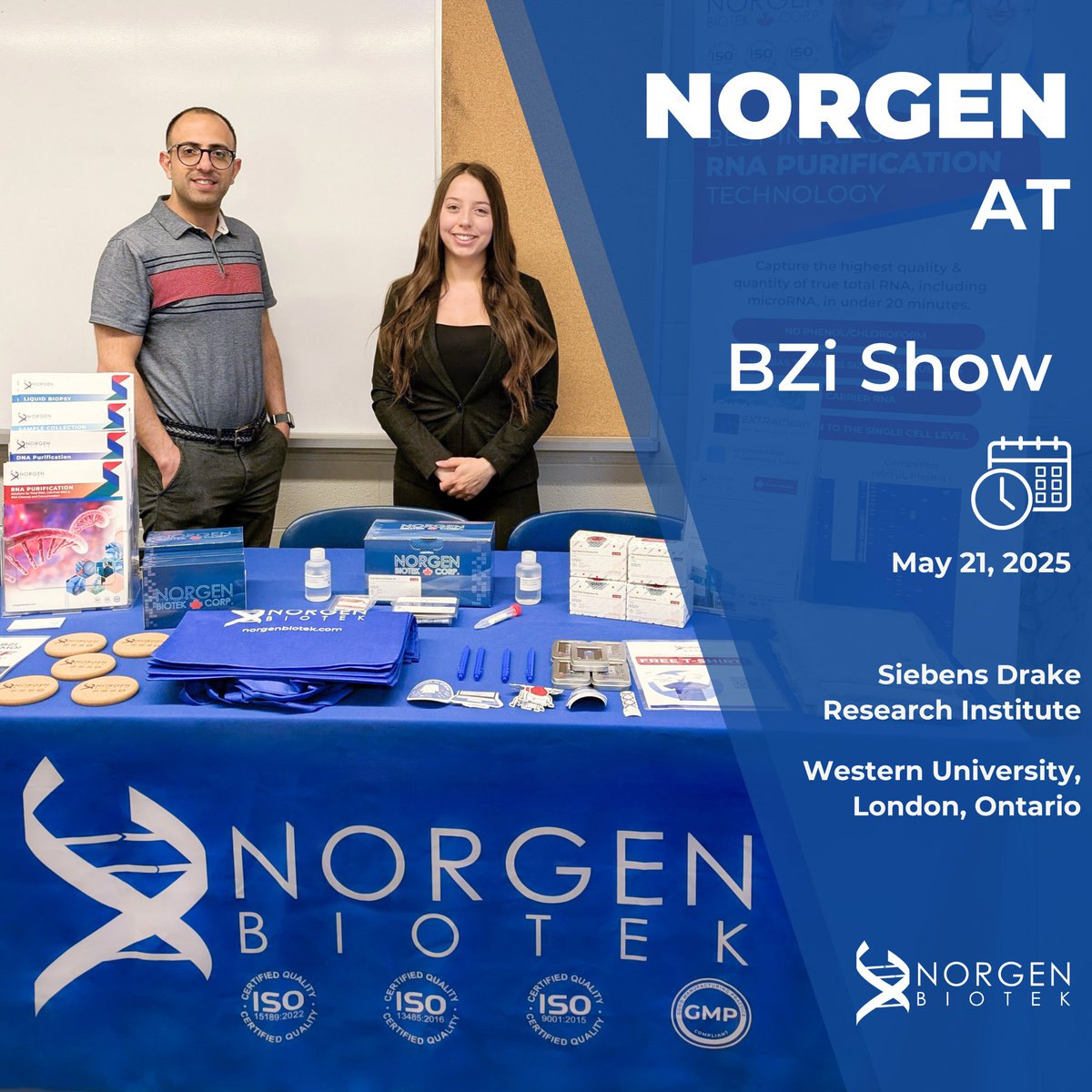 We’re live at the BZi Show at Western University
Visit Norgen Biotek at Siebens Drake Research Institute until 12 PM.

Explore tools for RNA, DNA, protein, and exosome isolation.
Chat with our team and grab a free sample kit and swag while you're here.

#BZiShow #WesternU