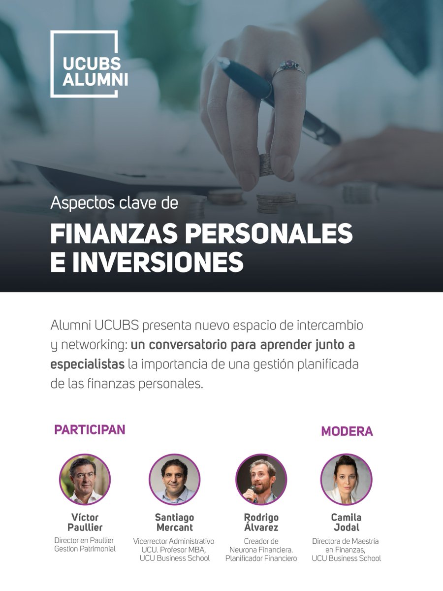 📣¿Sos #AlumniUCUBS? ¿Te interesa profundizar en cómo gestionar mejor tus finanzas? 

¡Todavía tenés tiempo de inscribirte al conversatorio 'Aspectos claves de finanzas personales e inversiones'!💰

📆29/08, 18:30 h.
📌Auditorio del Edificio Semprún.
🔗bit.ly/44IgHYT