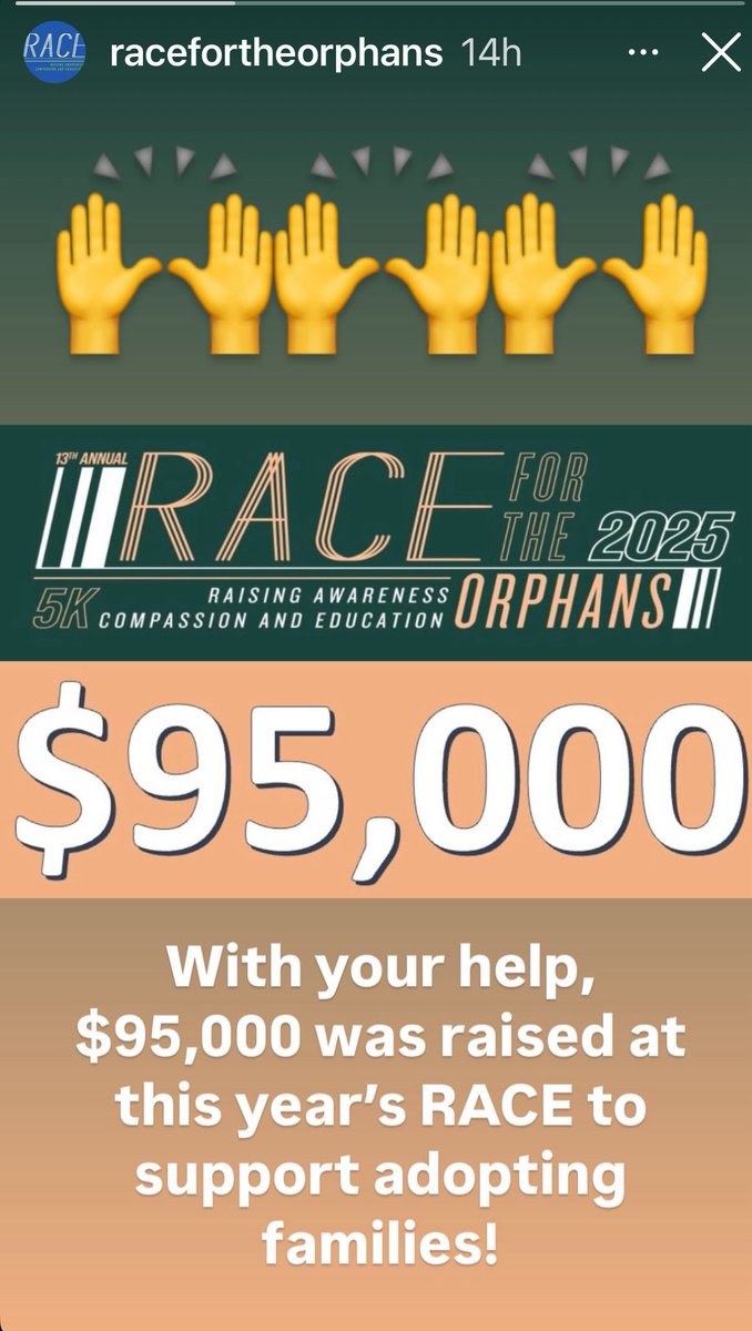 RACE4theorphans's tweet photo. THANK YOU!!! https://t.co/MjeVuJEvmc