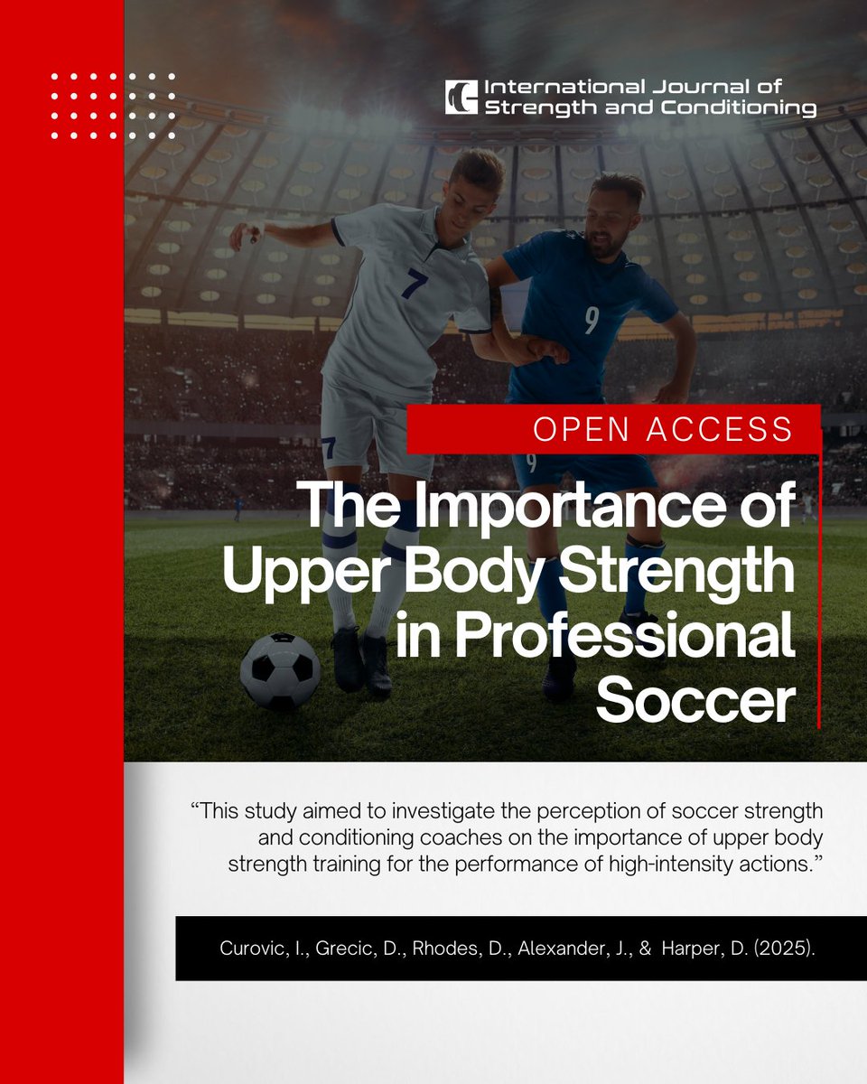 “This study aimed to investigate the perception of soccer strength and conditioning coaches on the importance of upper body strength training for the performance of high-intensity actions.”

By Curovic, I., Grecic, D., Rhodes, D., Alexander, J., &amp;  Harper, D. (2025).

Read the