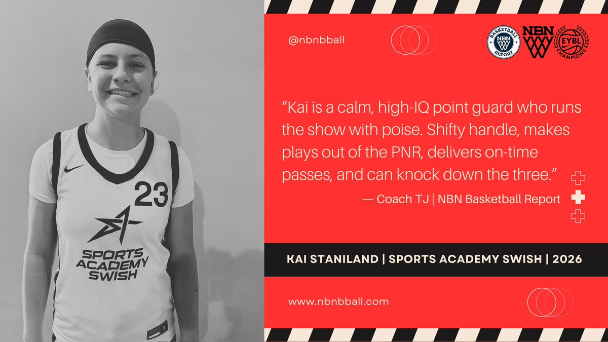 Coach TJ Jones (@nbnbball) on Twitter photo 🧠 Kai Staniland (2026) – PG | @SaSwishHoops
Calm. Smart. In control.
Shifty handle, elite in PNR 🎮, dime dropper 🎯, and a threat from deep 🔥
Repping Iowa EYCL
<a href="/NikeGirlsEYBL/">Nike Girls EYBL</a> <a href="/kaistaniland/">Kai Staniland</a>
#2025EYCL
#GirlsHoops 🧠 Kai Staniland (2026) – PG | @SaSwishHoops
Calm. Smart. In control.
Shifty handle, elite in PNR 🎮, dime dropper 🎯, and a threat from deep 🔥
Repping Iowa EYCL
<a href="/NikeGirlsEYBL/">Nike Girls EYBL</a> <a href="/kaistaniland/">Kai Staniland</a>
#2025EYCL
#GirlsHoops