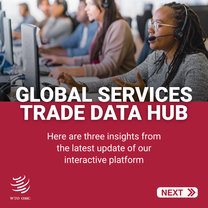 wto's tweet photo. Here are 3 services trade trends that can be gleaned from the latest update to the dynamic charts of the WTO's Global Services Trade Data Hub. Explore: https://t.co/3poYLFCDHd #WTOStats