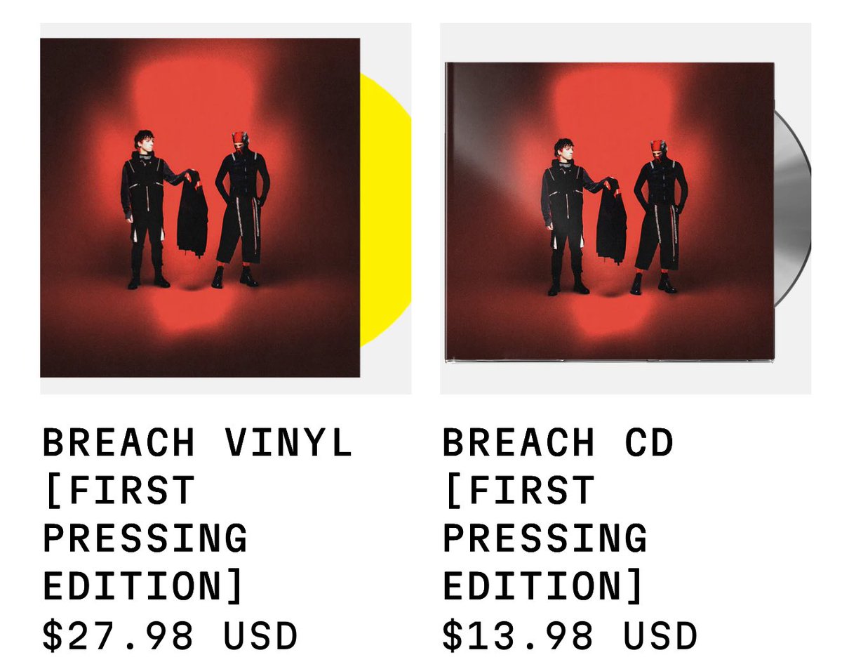 in honor of the new album BREACH, 
here’s a giveaway for a vinyl and CD

we are selecting two winners where one will receive the vinyl and one will receive the CD and as always yes, it’s international 
| rt &amp; like (no need to follow) / ends june 11th |