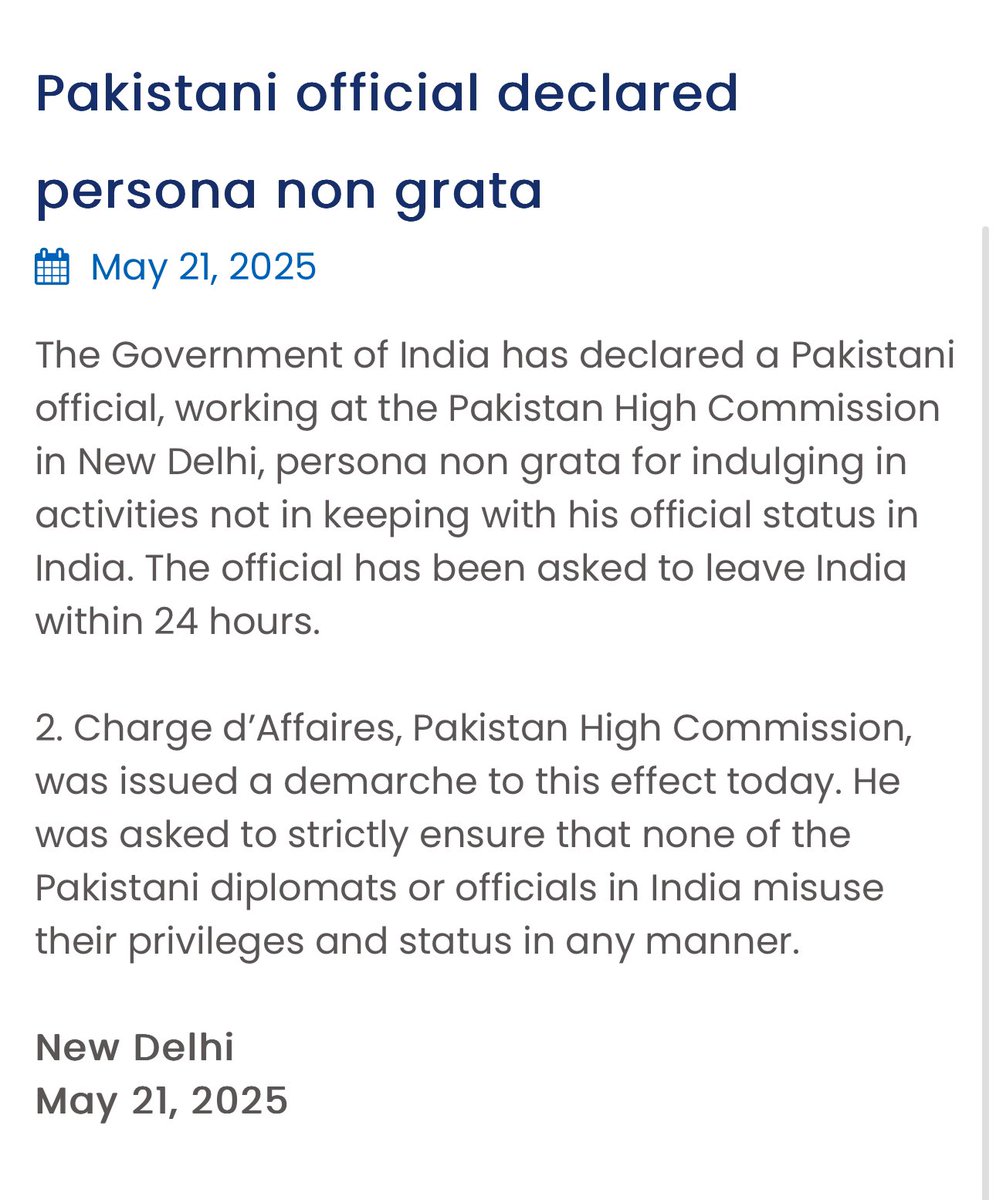 imasifmehmood's tweet image. Another Pakistani official declared PNG by India. This is now becoming more and more embarrassing for all the rules and protocols of diplomacy! 
#PakistanIndia #DiplomaticProtocol #PersonaNonGrata #RegionalStability #PakistanHighCommission #PeacefulEngagement