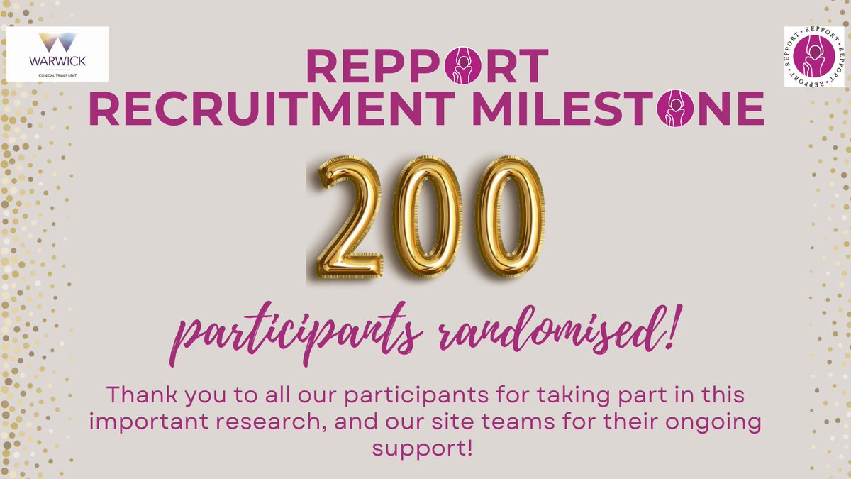 REPPORT (@repporttrial) on Twitter photo 2⃣0⃣0⃣ participants have been randomised to REPPORT!
A huge THANK YOU to our amazing sites and our participants for supporting this important research💜✨
Can you believe we're now in our final few months of recruitment?
<a href="/WarwickCTU/">Warwick CTU</a> <a href="/AndyMetOrtho/">Andy Metcalfe</a> <a href="/TobyOSmith/">Toby Smith</a> 2⃣0⃣0⃣ participants have been randomised to REPPORT!
A huge THANK YOU to our amazing sites and our participants for supporting this important research💜✨
Can you believe we're now in our final few months of recruitment?
<a href="/WarwickCTU/">Warwick CTU</a> <a href="/AndyMetOrtho/">Andy Metcalfe</a> <a href="/TobyOSmith/">Toby Smith</a>