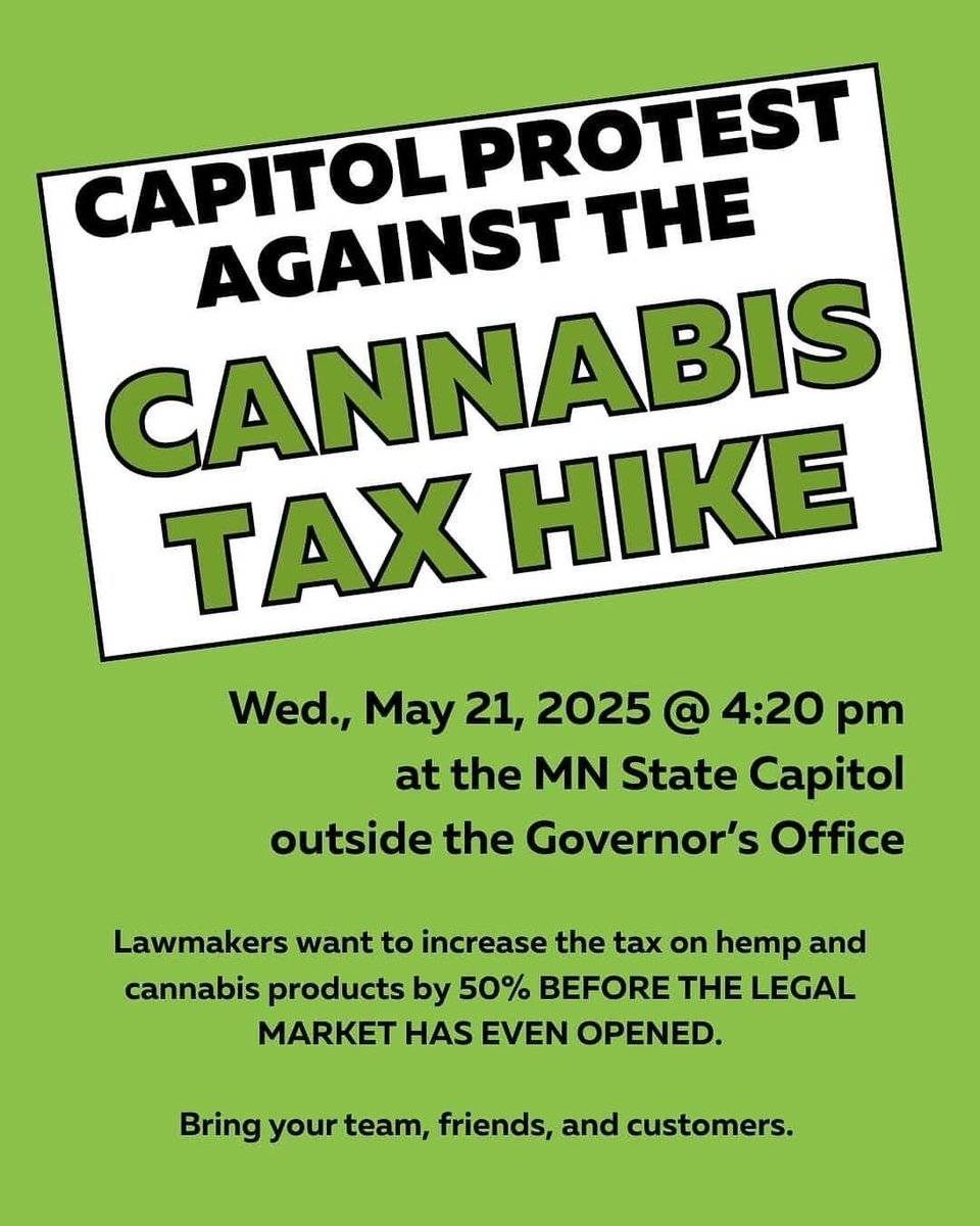 crivercc's tweet photo. NO TAX HIKE Protest today at 4:20 at the MN State Capitol. We need your voices now. 💚✌️
#mnleg #notax #cannabiscommunity https://t.co/VSHXirKgFR