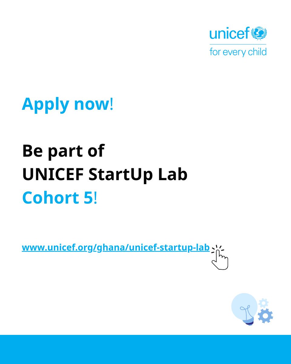 UNICEF Ghana (@unicefghana) on Twitter photo Just a day away from the close of applications for the <a href="/UNICEFStartups/">UNICEF StartUp Lab</a> Lab's Cohort 5!
Don't miss your chance to be part of this journey of creating a social impact for children in #Ghana. Apply now, and let's advance #SDGs for children and young people. 🔗 Just a day away from the close of applications for the <a href="/UNICEFStartups/">UNICEF StartUp Lab</a> Lab's Cohort 5!
Don't miss your chance to be part of this journey of creating a social impact for children in #Ghana. Apply now, and let's advance #SDGs for children and young people. 🔗