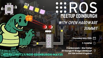Open Robotics (@openroboticsorg) on Twitter photo Finally, on Thursday, May 29th, we will be holding a ROS Meetup and ROS 1 Wake in Edinburgh, Scotland for <a href="/ohsummit/">Open Hardware Summit</a>!
π΄σ §σ ’σ ³σ £σ ΄σ Ώ eventbrite.com/e/edinburgh-roβ¦ Finally, on Thursday, May 29th, we will be holding a ROS Meetup and ROS 1 Wake in Edinburgh, Scotland for <a href="/ohsummit/">Open Hardware Summit</a>!
π΄σ §σ ’σ ³σ £σ ΄σ Ώ eventbrite.com/e/edinburgh-roβ¦