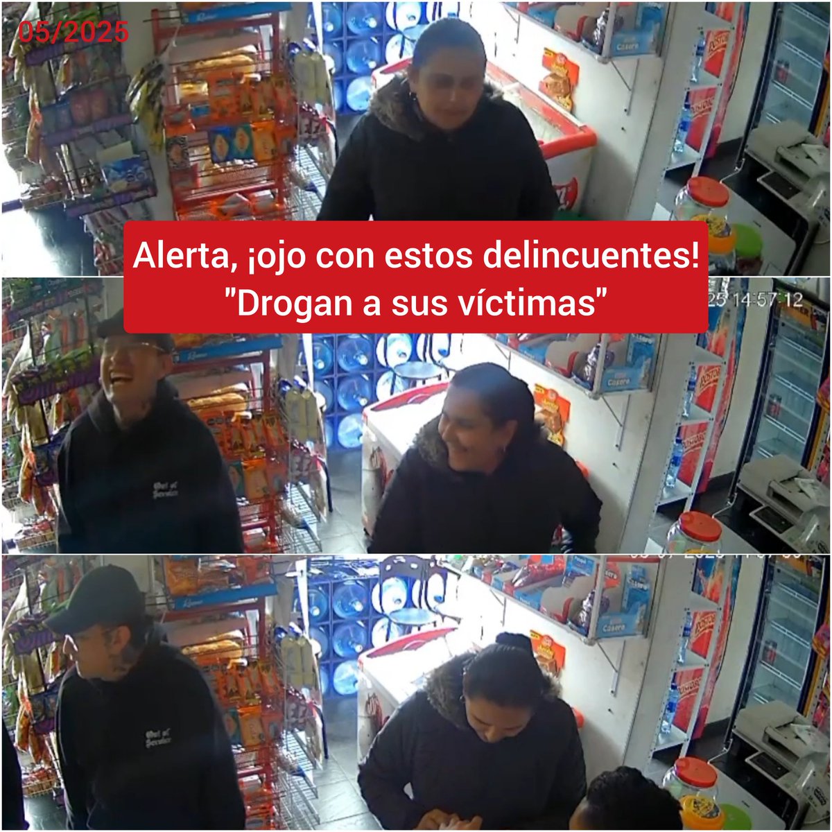 DiegoAriasF1's tweet photo. #Alerta #SeBuscan

Ojo con esta peligrosa pareja. 

En un video se observa el momento en que, al parecer, drogan con #escopolamina a un tendero para luego despojarlo de todo su dinero.

Es indispensable dar con el paradero de estos #hampones 🐁 🐀 
@SeguridadBOG @PoliciaBogota https://t.co/CXrtiTFgCr