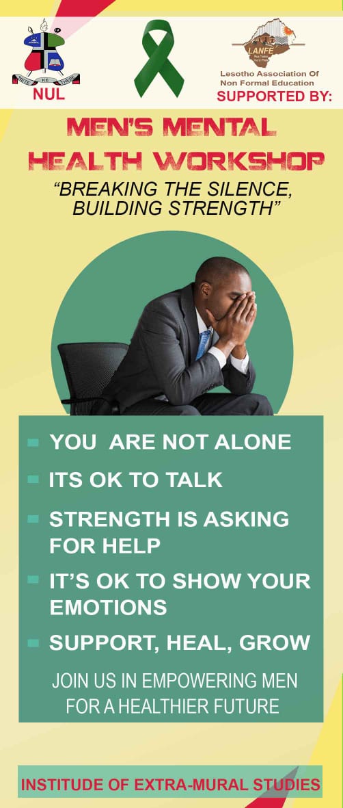 On 19 May 2025, IEMS Adult Ed final-year students held practicums.Pulane Mofo, a LANFE colleague,focused on men’s mental health—raising awareness,promoting help-seeking,and preventing suicide.Held at IEMS Maseru campus.👏🧠
 #MentalHealthAwareness #SuicidePrevention #LANFE #IEMS