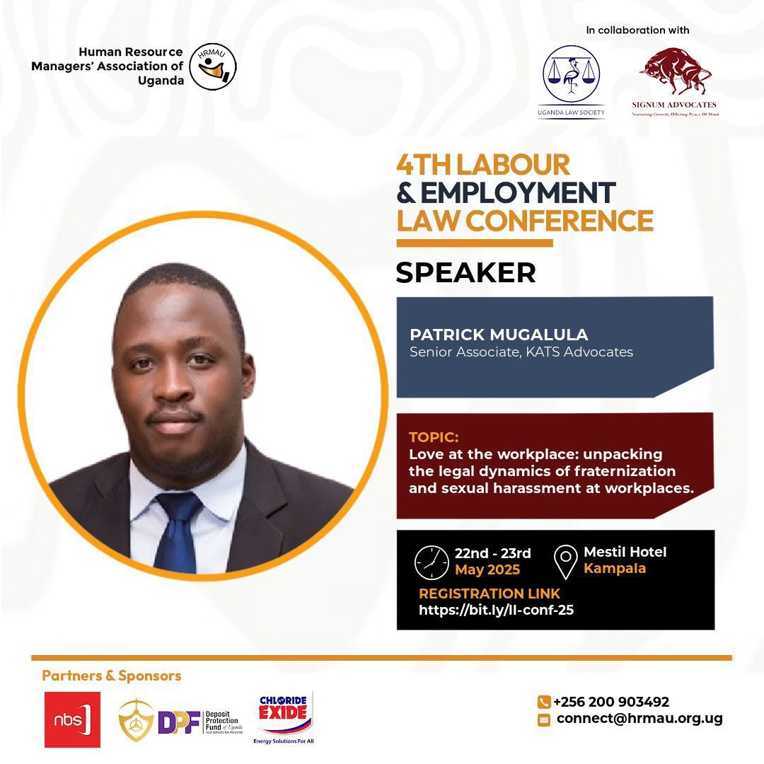 KATS Employment Law (@katsemployment) on Twitter photo We’re proud to announce that our Senior Associate at <a href="/katslaw1/">KATS Advocates</a>, Patrick Mugalula will be speaking at the 4th Labour & Employment Law Conference. Topic: Love at the workplace: unpacking the legal dynamics of fraternization and sexual harassment at workplaces. We’re proud to announce that our Senior Associate at <a href="/katslaw1/">KATS Advocates</a>, Patrick Mugalula will be speaking at the 4th Labour & Employment Law Conference. Topic: Love at the workplace: unpacking the legal dynamics of fraternization and sexual harassment at workplaces.