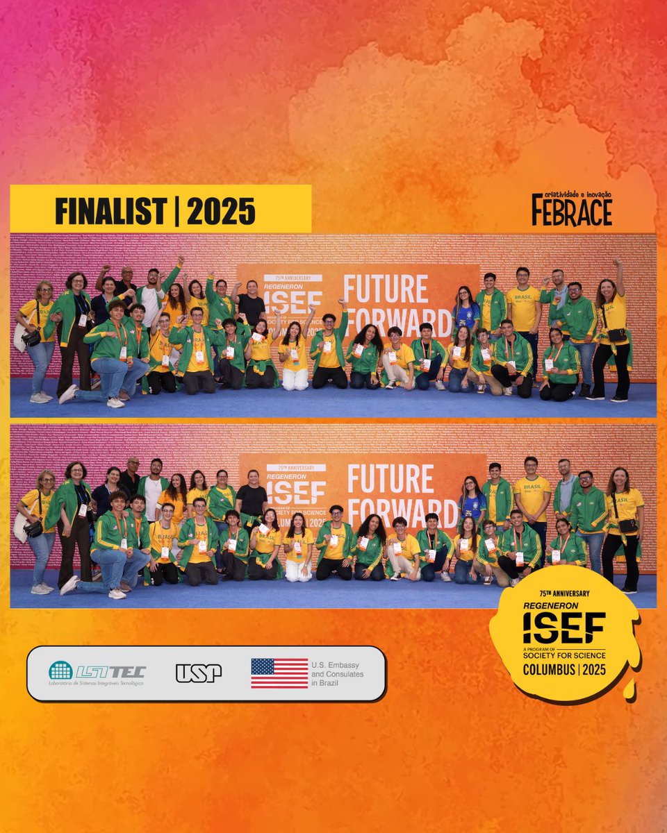 febrace's tweet photo. O começo de um sonho registrado no feed! 🤩
Confira alguns registros especiais da delegação brasileira no Centro de Convenções onde foi realizada a #RegeneronISEF 2025 e em Columbus, Ohio, nos EUA.
🤩 Alguma dúvida de que foi incrível?!
#FEBRACE #FEBRACEvaleapena https://t.co/AaMOy0stVL