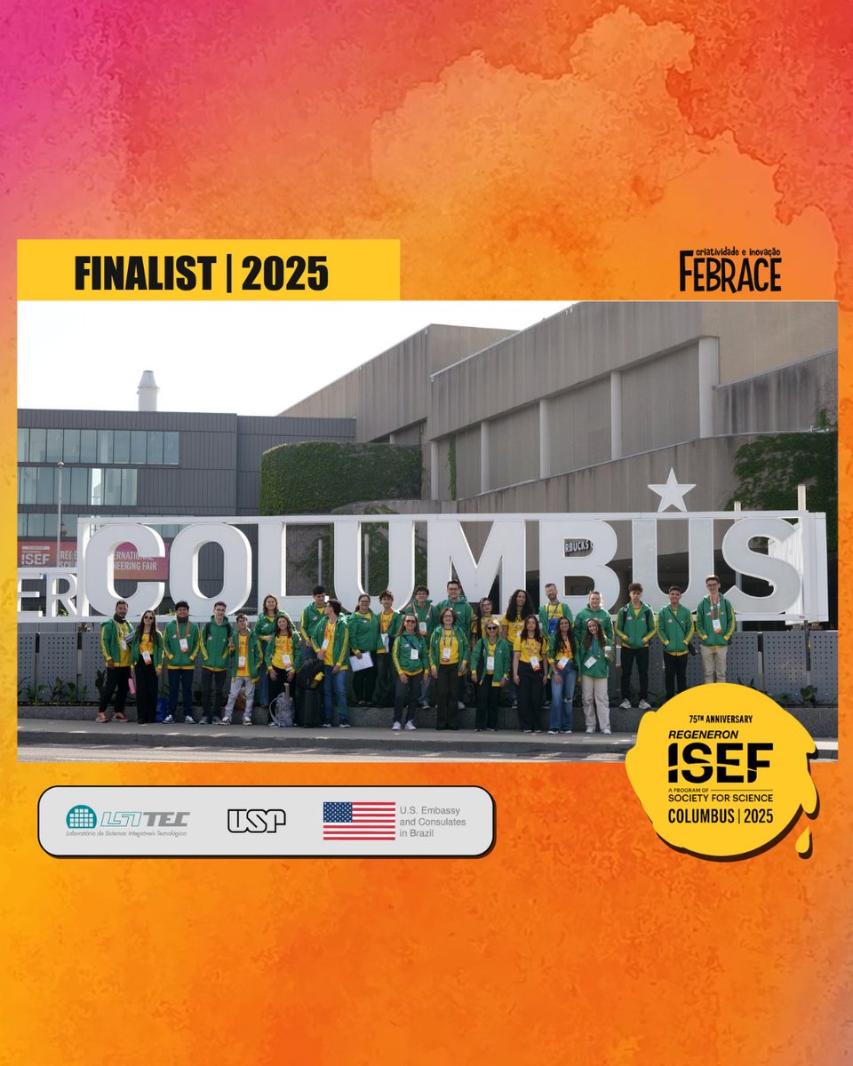 febrace's tweet photo. O começo de um sonho registrado no feed! 🤩
Confira alguns registros especiais da delegação brasileira no Centro de Convenções onde foi realizada a #RegeneronISEF 2025 e em Columbus, Ohio, nos EUA.
🤩 Alguma dúvida de que foi incrível?!
#FEBRACE #FEBRACEvaleapena https://t.co/AaMOy0stVL