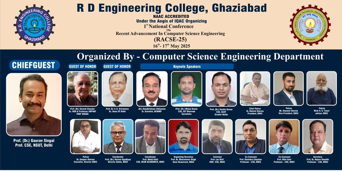 RDEC_231's tweet photo. "A heartfelt thank you to all who made the 1st National Conference on Recent Advances in Computer Science Engineering (RACSE-25) at R D Engineering College, Ghaziabad a resounding success on 16th-17th May 2025! Your participation and insights were invaluable. #RACSE25 https://t.co/Tg6Zkg4XUi