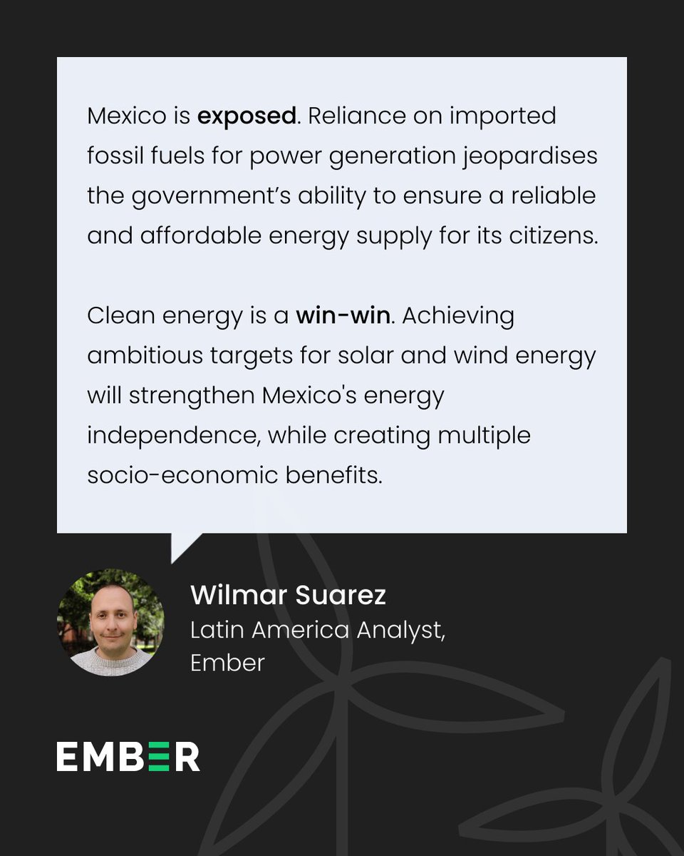 🗣️ “Mexico is exposed,” cautions Ember’s Latin America Analyst <a href="/SuarezWilmar/">Wilmar Suárez</a>

In contrast, “clean energy is a win-win,” he highlights 🇲🇽🤝☀️

#ClimateWeek2025