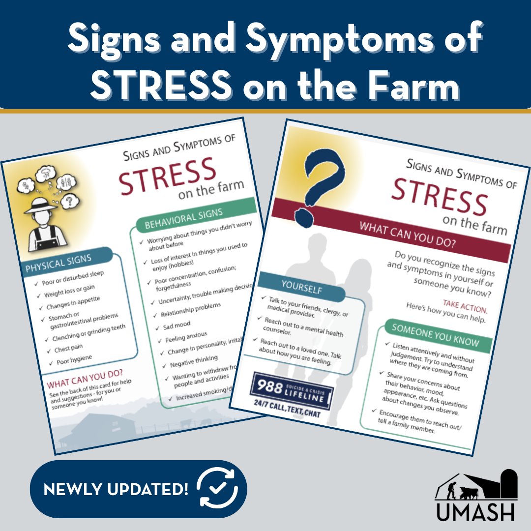 During #MayMentalHealthAwarenessMonth, take a moment to check in with yourself and those around you. To help, we’ve updated our Signs &amp; Symptoms of Stress posters, so you can recognize the signs early and know when to reach out for support. umash.umn.edu/stress