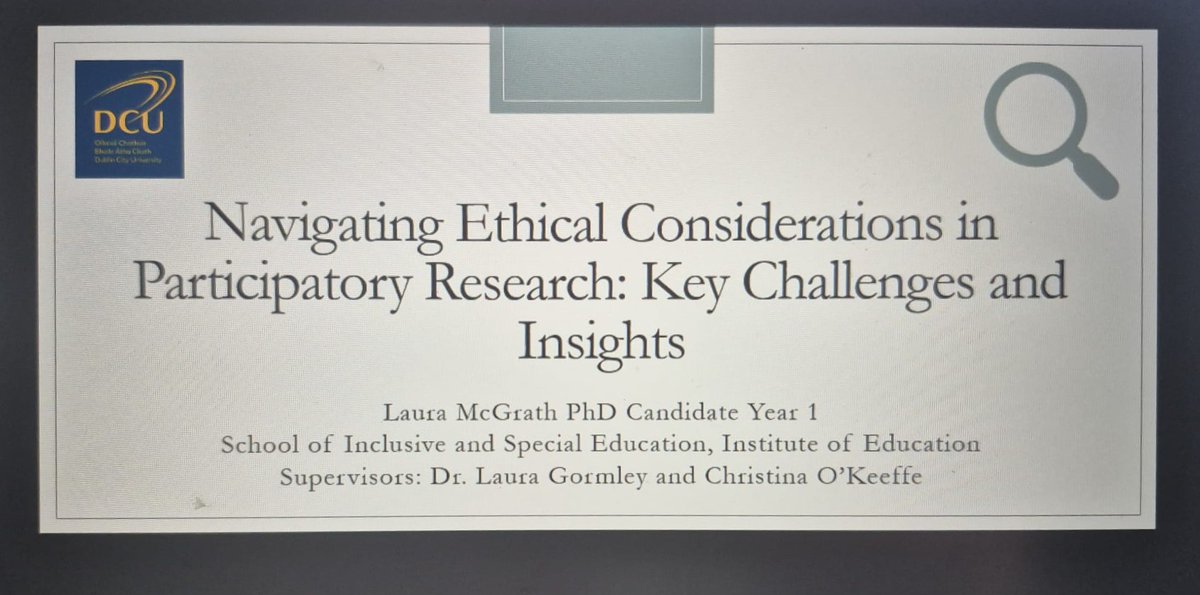 Megan Griffiths (She/Her) (@megthezoologist) on Twitter photo First up this afternoon and taking on the challenge of presenting in this year’s
<a href="/DCU_IoE_PGSR/">DCU Postgraduate Research (IoE)</a>
Unconference Laura McGrath's presentation will focus on the ethical considerations in participatory research #DCU_PGRUnconf25 First up this afternoon and taking on the challenge of presenting in this year’s
<a href="/DCU_IoE_PGSR/">DCU Postgraduate Research (IoE)</a>
Unconference Laura McGrath's presentation will focus on the ethical considerations in participatory research #DCU_PGRUnconf25