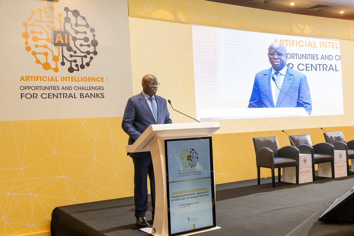 jckbrou's tweet photo. J’ai eu l’honneur de présider, ce 21 mai 2025 à Dakar, la Conférence internationale sur le thème : « L’intelligence artificielle : opportunités et défis pour les Banques Centrales ».

La rencontre était placée sous le parrainage du Premier Ministre de la République du Sénégal, son Excellence Monsieur Ousmane SONKO, représenté à cette occasion par le Ministre des Finances et du Budget. La Conférence a réuni des Gouverneurs et représentants de plusieurs Banques Centrales, des Institutions financières et académiques, ainsi que des Experts du secteur bancaire et financier, autour des enjeux liés à l’émergence de l’intelligence artificielle (IA), dans la mise en œuvre des politiques économiques, et de manière plus spécifique, dans les missions des Banques Centrales, surtout en matière de politique monétaire et de stabilité financière.

Cette Conférence vise à offrir un cadre d’échanges permettant aux Banques Centrales et Institutions partenaires de partager leurs expériences et réflexions, en vue de l’élaboration ou de l’enrichissement de leurs feuilles de route respectives en matière de déploiement de l’IA dans leurs activités.

L’intelligence artificielle (IA) constitue une révolution technologique majeure, dont les implications touchent déjà de nombreux secteurs. Pour les Banques Centrales, son appropriation, encore à un stade préliminaire, exige une approche rigoureuse, fondée sur une analyse stratégique et opérationnelle approfondie.
Dans cette perspective, la BCEAO a mis en place, en juillet 2024, le Comité de Réflexion sur l’Intelligence Artificielle (CRIA), chargé d’élaborer une feuille de route pour un déploiement maîtrisé et bénéfique de l’IA au sein de l’Institut d’émission.

#JeanClaudeKassiBrou #BCEAO #UMOA #UEMOA #ABCA #BanquesCentrales #ConférenceInternationale #Stabilité #Monnaie #Economie #Intégration #PolitiqueMonétaire #IntelligenceArtificielle #TransformationDigitale #InnovationFinancière