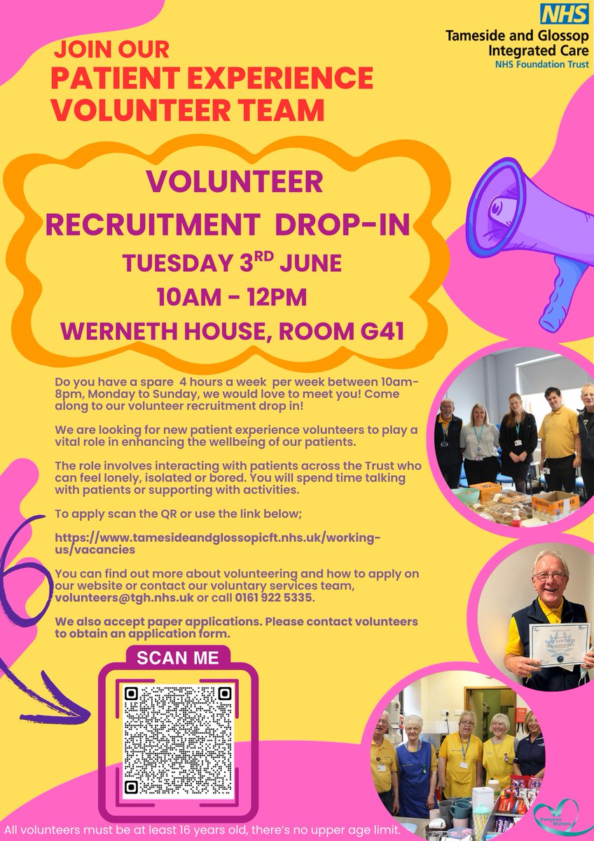 The Patient Experience Team (@tgicftptexp) on Twitter photo We would like to invite you all to our Volunteer Recruitment Event on Tuesday 3rd June.
Please feel free to share.
<a href="/SusieR1/">Sue💙</a> <a href="/jacqui_burrow/">Jacqui Burrow</a> <a href="/VickT75/">Victoria Thorne</a> <a href="/tgicft_vols/">TGICFT Voluntary services</a> <a href="/tandgicft/">T&G Integrated Care</a> <a href="/BromleyAmanda/">Amanda Bromley (she/her) 🇺🇦</a> <a href="/TamesideCouncil/">Tameside Council</a> <a href="/tameside/">christine gallagher</a> <a href="/MyTamesideUK/">My Tameside</a> <a href="/HealthwatchTame/">Healthwatch Tameside</a> <a href="/JigsawTameside/">Jigsaw Homes Tameside</a> <a href="/ActiveTameside/">Tameside Sports Trus</a> We would like to invite you all to our Volunteer Recruitment Event on Tuesday 3rd June.
Please feel free to share.
<a href="/SusieR1/">Sue💙</a> <a href="/jacqui_burrow/">Jacqui Burrow</a> <a href="/VickT75/">Victoria Thorne</a> <a href="/tgicft_vols/">TGICFT Voluntary services</a> <a href="/tandgicft/">T&G Integrated Care</a> <a href="/BromleyAmanda/">Amanda Bromley (she/her) 🇺🇦</a> <a href="/TamesideCouncil/">Tameside Council</a> <a href="/tameside/">christine gallagher</a> <a href="/MyTamesideUK/">My Tameside</a> <a href="/HealthwatchTame/">Healthwatch Tameside</a> <a href="/JigsawTameside/">Jigsaw Homes Tameside</a> <a href="/ActiveTameside/">Tameside Sports Trus</a>