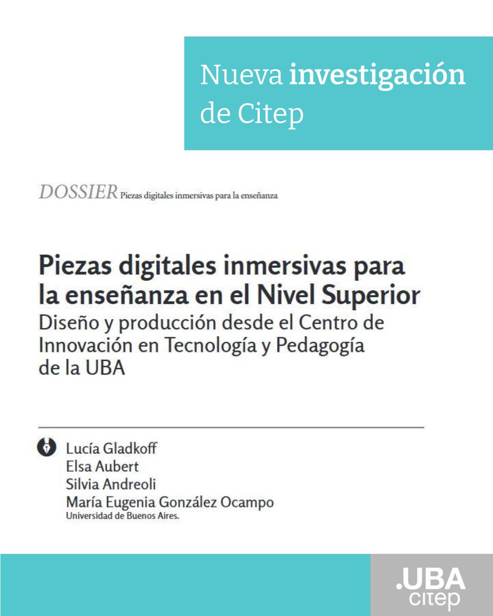 🎉 ¡Nueva investigación! "Piezas digitales inmersivas para la enseñanza en el Nivel Superior" fue publicada en la revista del IICE-UBA
🔗revistascientificas.filo.uba.ar/index.php/iice…

<a href="/saandreoli/">Silvia Andreoli</a> <a href="/ebaubert/">Elsie B Aubert</a> <a href="/LuciaGladkoff/">Lucía Gladkoff</a> 
<a href="/UBAonline/">UBAonline</a> @academicauba #Citep #UBA #TecnologíasInmersivas #EstudioCitep