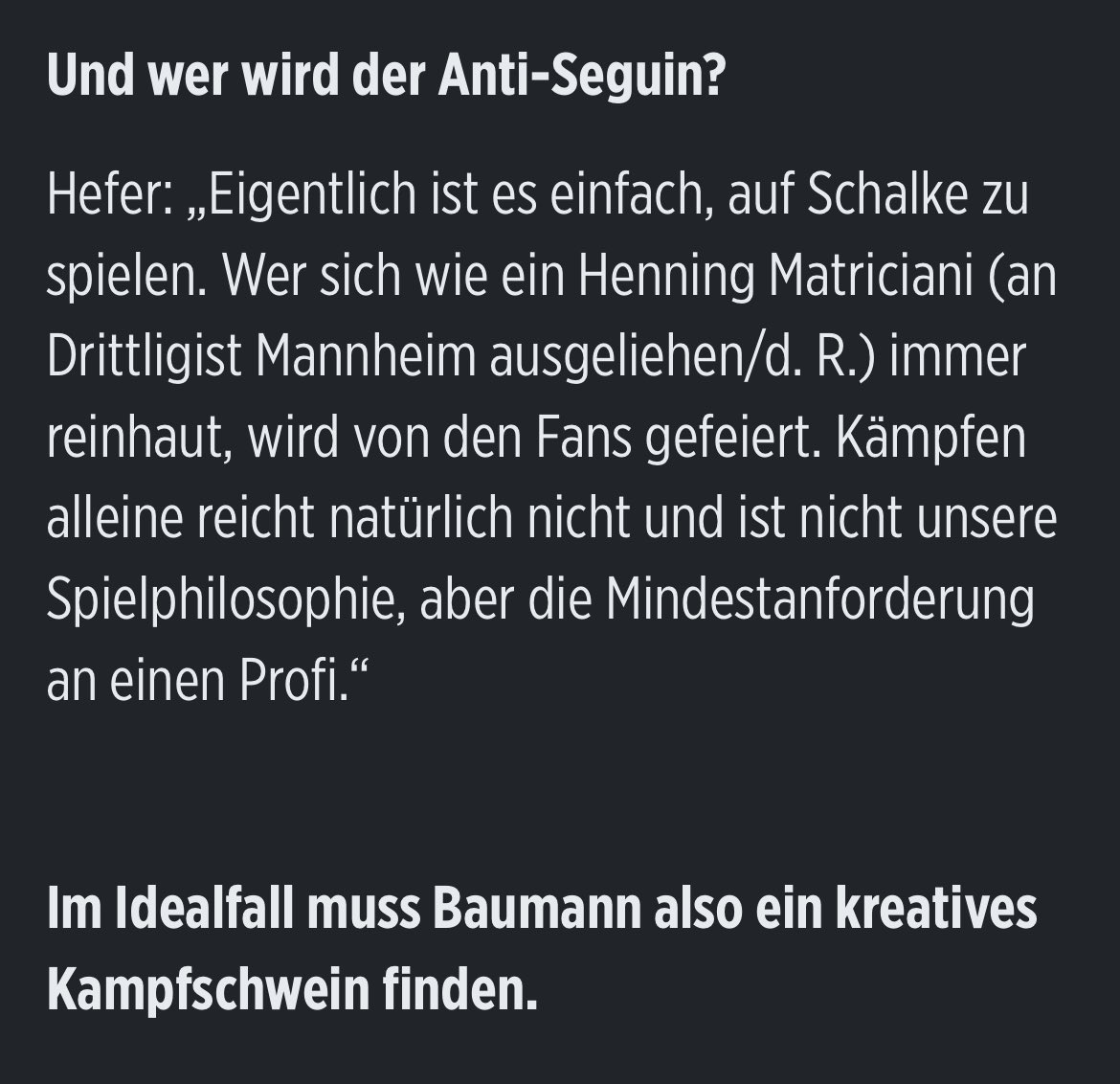 Wird der letzte Satz von Hefers Aussage eigentlich von vielen bewusst weggelassen, weil es nicht zur Agenda passt? #S04
