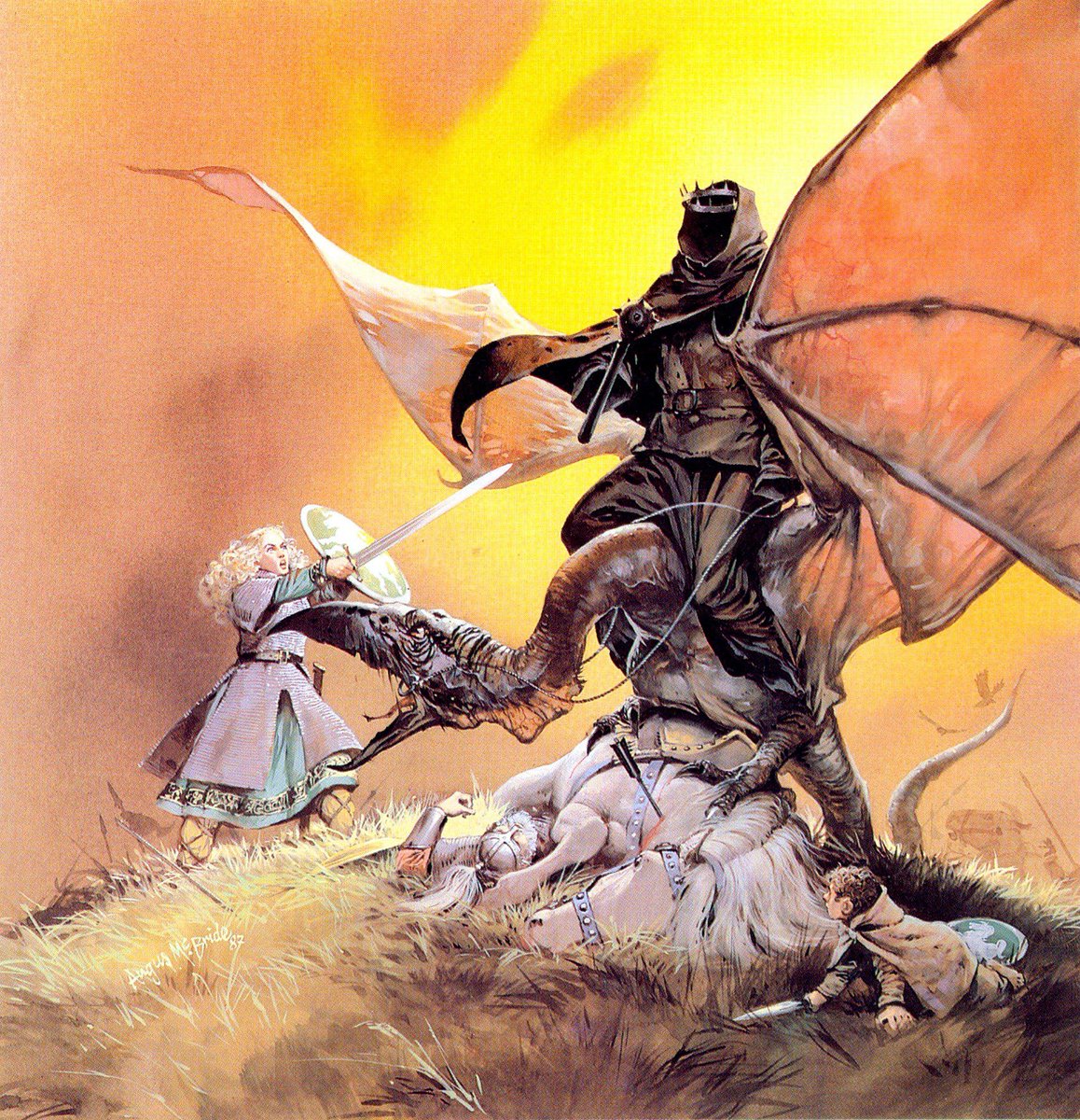 SeanMac67914982's tweet image. Eowyn Faces the Witch-King by Angus McBride