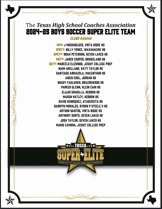 Congratulations to Naim Arellano and the other recipients on being selected to the THSCA Super Elite Team!