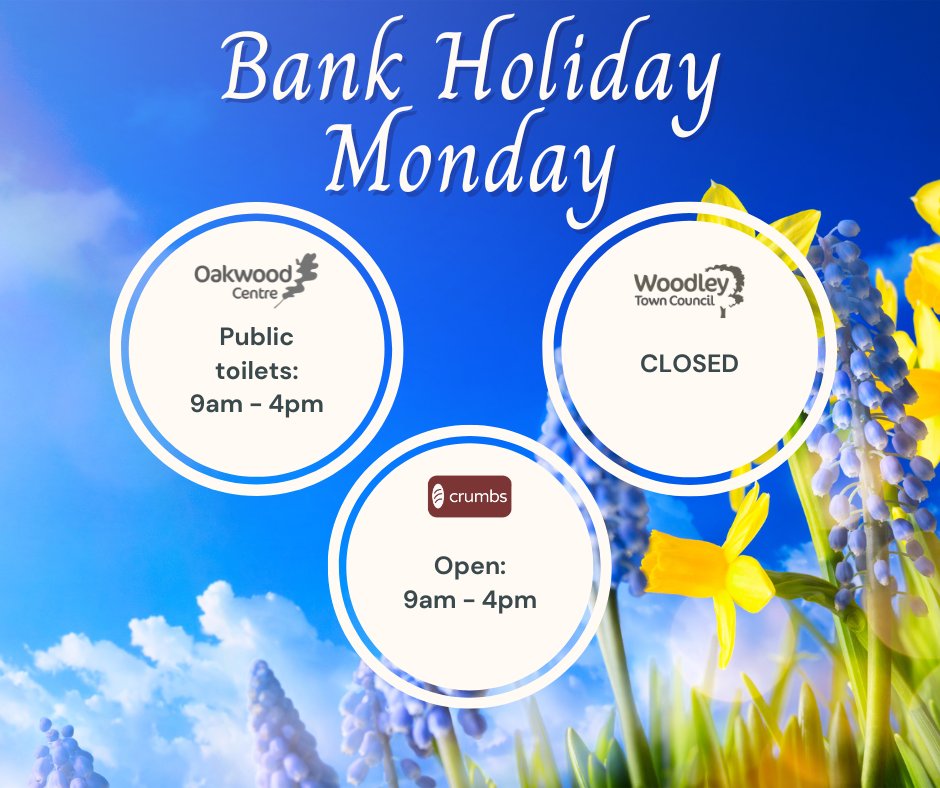 We are closed for Bank Holiday Monday and will re-open tomorrow at 9am. 
The public toilets at the Oakwood Centre will be open 9am - 4pm, alongside the cafe Crumbs.