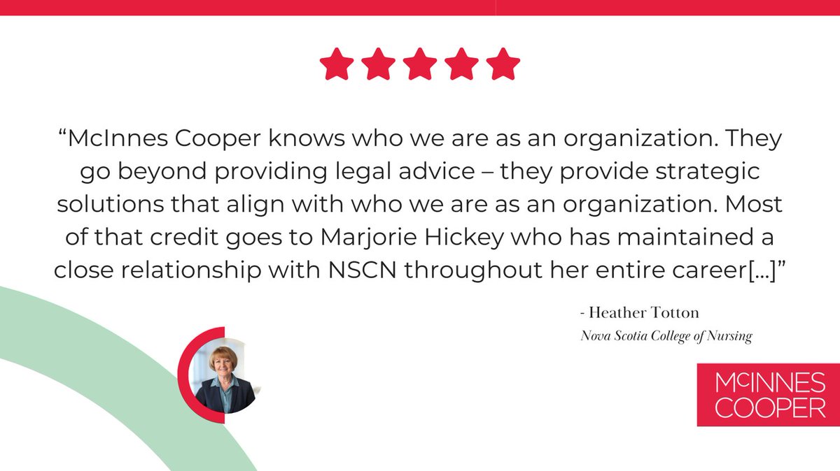 “They go beyond providing legal advice — they offer strategic solutions that reflect who we are.”
We’re proud to share this #testimonial from NSCN, recognizing the deep relationship and tailored support that Marjorie Hickey and the team provide. Read more: mcinnescooper.com/work/nova-scot…