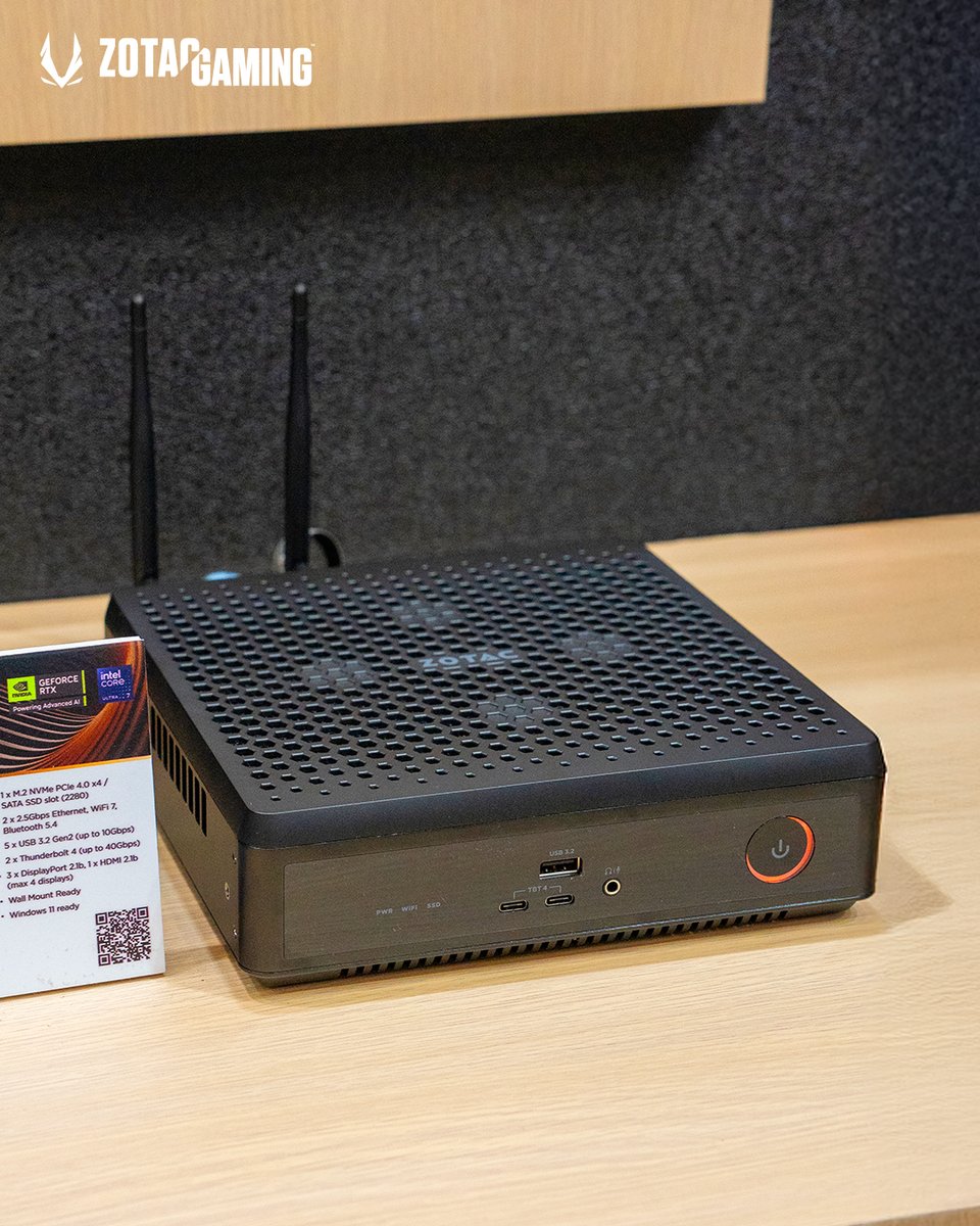 ZOTAC's tweet image. 🌍 World’s smallest PC with a desktop GeForce RTX 50 Series GPU?
Meet the ZOTAC ZBOX MAGNUS EN75060TC crammed with as much power sustainable in a 2.65 liter footprint.

#ZOTAC #COMPUTEX2025 #MAGNUSEN
