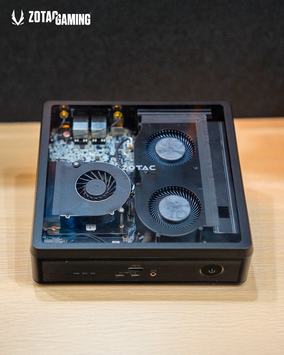 ZOTAC's tweet image. 🌍 World’s smallest PC with a desktop GeForce RTX 50 Series GPU?
Meet the ZOTAC ZBOX MAGNUS EN75060TC crammed with as much power sustainable in a 2.65 liter footprint.

#ZOTAC #COMPUTEX2025 #MAGNUSEN