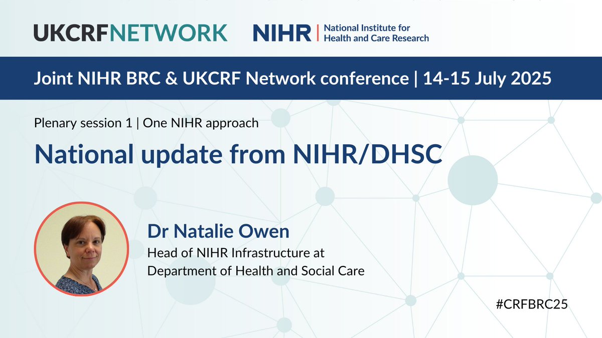 UKCRF Network (@nihr_ukcrfn) on Twitter photo 💡Plenary Speaker Spotlight
We're thrilled to welcome <a href="/DrNatalieOwen/">Natalie Owen</a> as a plenary speaker for the Joint NIHR BRC & UKCRF Network Conference!
Explore the full speaker line-up: nihr.eventscase.com/EN/programme
<a href="/NIHRresearch/">National Institute for Health and Care Research</a> <a href="/BirminghamBRC/">NIHR Birmingham Biomedical Research Centre</a>
#CRFBRC25 💡Plenary Speaker Spotlight
We're thrilled to welcome <a href="/DrNatalieOwen/">Natalie Owen</a> as a plenary speaker for the Joint NIHR BRC & UKCRF Network Conference!
Explore the full speaker line-up: nihr.eventscase.com/EN/programme
<a href="/NIHRresearch/">National Institute for Health and Care Research</a> <a href="/BirminghamBRC/">NIHR Birmingham Biomedical Research Centre</a>
#CRFBRC25