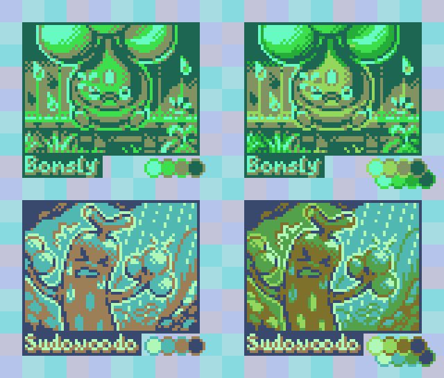 Daily warmup 🌧️ #438 Bonsly &amp; #185 Sudowoodo
#pokemon #pixelart #TCG