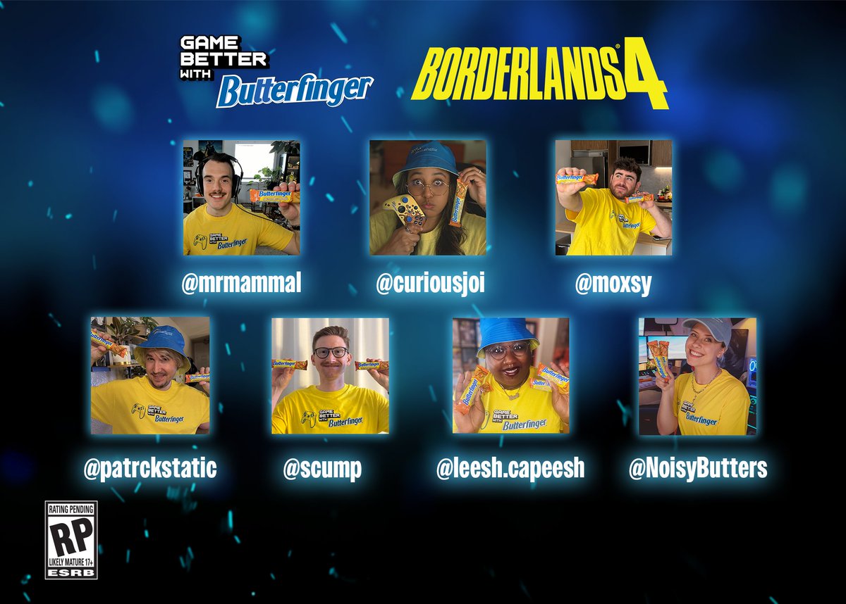 Butterfinger (@butterfinger) on Twitter photo Butterfinger yellow is everyone’s color! Join our <a href="/Borderlands/">Borderlands</a> x Butterfinger gamers in snacking on Salted Caramel Butterfinger during their next stream. Comment 🎮😋 and we might surprise you with some exclusive Butterfinger gaming swag 🤯 Butterfinger yellow is everyone’s color! Join our <a href="/Borderlands/">Borderlands</a> x Butterfinger gamers in snacking on Salted Caramel Butterfinger during their next stream. Comment 🎮😋 and we might surprise you with some exclusive Butterfinger gaming swag 🤯