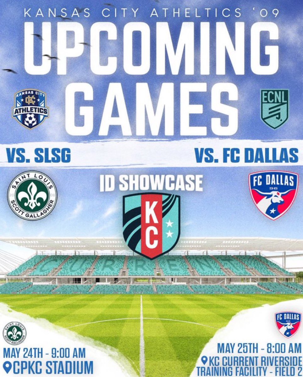 So excited for this weekend’s <a href="/thekccurrent/">KC Current</a> showcase!!

<a href="/MarcusKelcher/">Marcus Kelcher</a> <a href="/KCAECNL2010g/">KC Athletics Academy Elite 2010 ECNL</a> <a href="/TopDrawerSoccer/">TopDrawerSoccer</a> <a href="/ImCollegeSoccer/">College Soccer Truth ™</a> <a href="/ImYouthSoccer/">ECNL/GA/Recruiting/College Soccer</a> <a href="/AthleticsKC/">KC Athletics Soccer Club</a> <a href="/PrepSoccer/">Prep Soccer ⚽️</a>