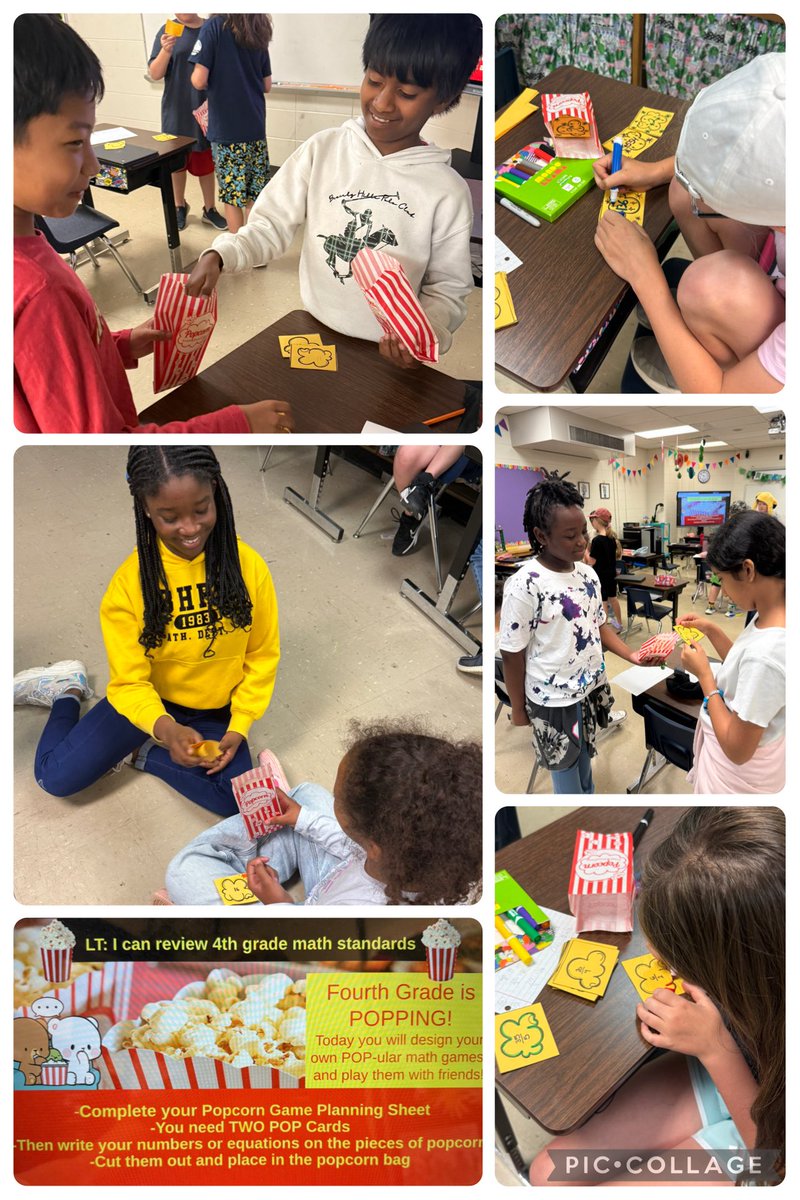 BarkerFinckCrew's tweet image. The #BestFourthGradersInTheDistrict are POPPIN! Today they made popcorn math games to play with friends, played a popcorn themed @Kahoot game, and enjoyed the snack! We love encouraging their creativity and engagement in learning. #LetLearnersLead #BigRoomBigGoals @jcpsInnovation