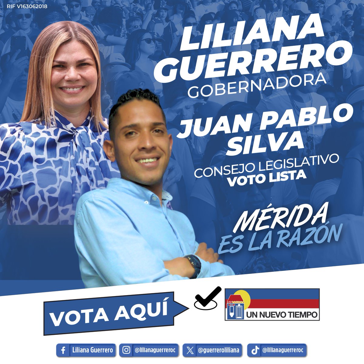 ¡Por ti, Mérida! Eres nuestra razón y lucha. Juan Pablo Silva, luchador incansable por causas sociales y estudiantiles, tu candidato a la Lista al Consejo Legislativo. Junto a Liliana Guerrero a la Gobernación. Vota en Un Nuevo Tiempo este #25May. ¡Mérida es la Razón!