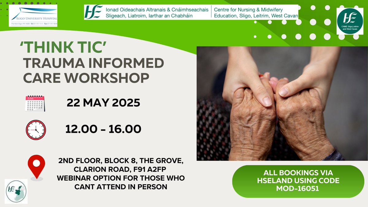 CNME Sligo, Leitrim and West Cavan (@cnmesligo) on Twitter photo Last Call for 'Think TIC' Trauma Informed Care In Person or Online Workshop. All bookings via <a href="/HSE_HSeLanD/">HSeLanD</a> Last Call for 'Think TIC' Trauma Informed Care In Person or Online Workshop. All bookings via <a href="/HSE_HSeLanD/">HSeLanD</a>