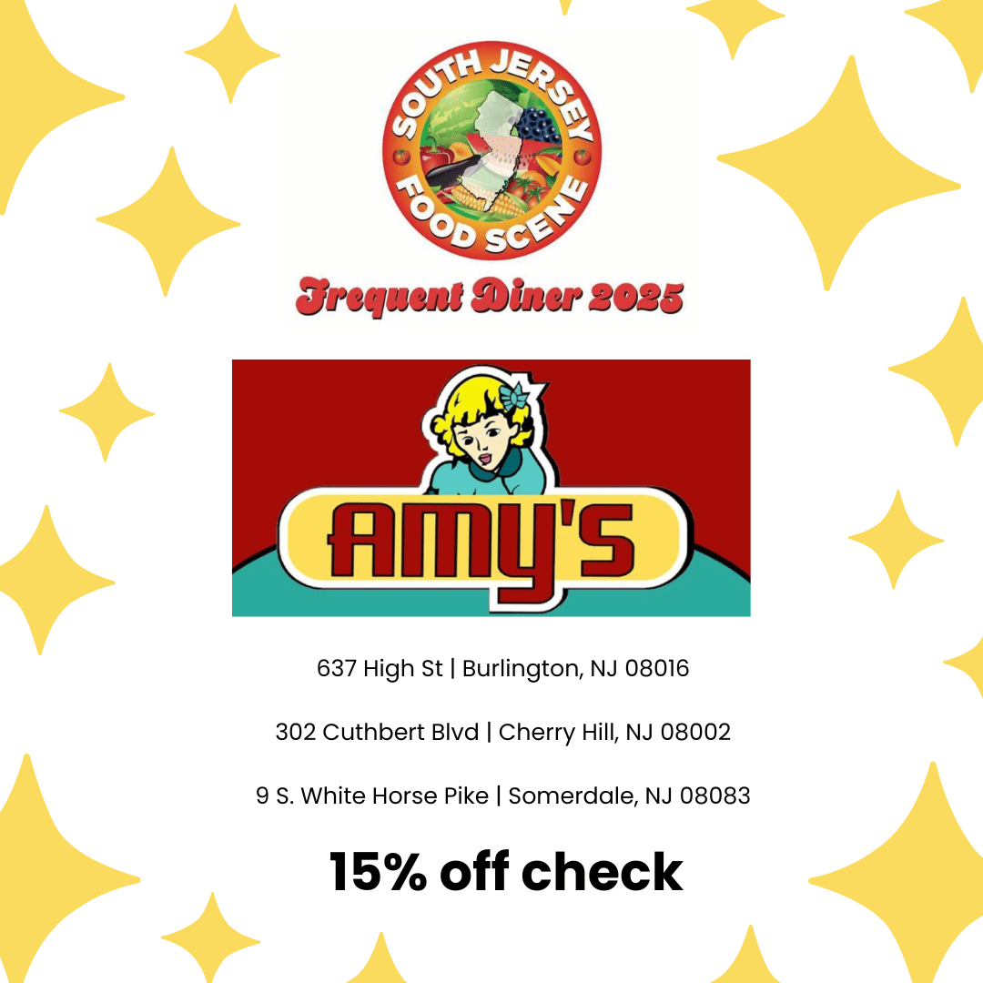 This just in! All 3 locations of Amy's Omelette House have joined the Frequent Diner program. Visit one of the locations (Burlington, Cherry Hill, or Somerdale), show your card, and get 15% off your check. It's that easy. Get the card here: ko-fi.com/s/5f74344333
