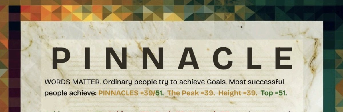 #Letterology New Release
The Most Important Word
You Never Use: PINNACLE

Real GG33 Sacred Knowledge
On Display: GematriaClub.com
Sign Up Today - Get Ahead Tmrw