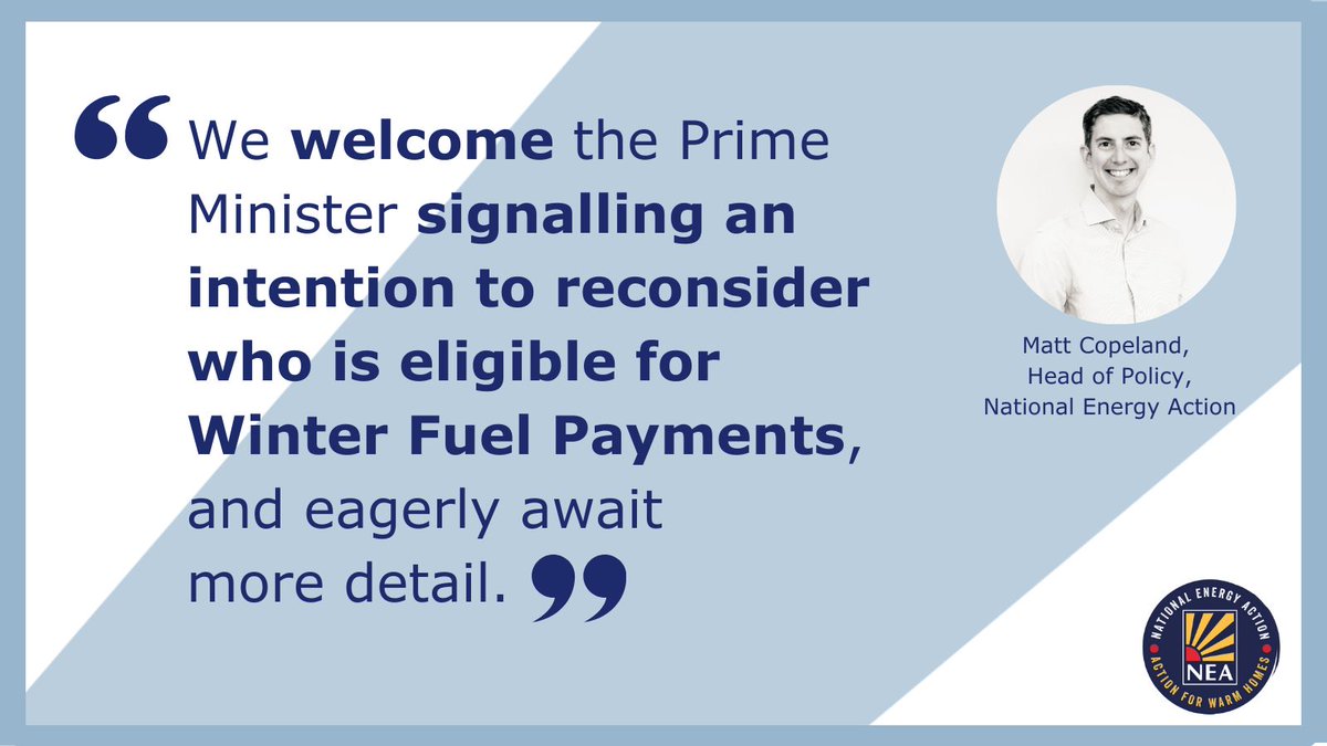 'We welcome the Prime Minister signalling an intention to reconsider who is eligible for Winter Fuel Payments.' Our Head of Policy Matt Copeland responds to the Prime Minister's statement at #PMQs concerning the #WinterFuelPayment criteria.